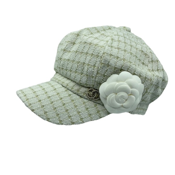 Dior Accessories - French Tweed Crystal Pearl Newsboy Cap